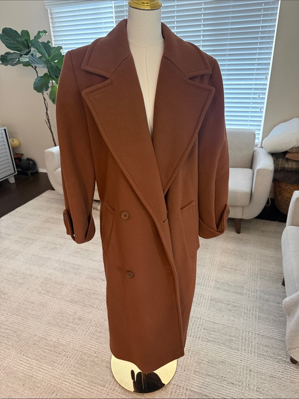 Calvin Klein Double-Breasted Trench Coat in Brown